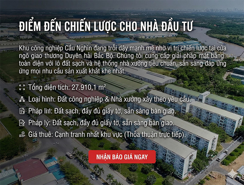 Cho thuê Nhà xưởng & Đất KCN Cầu Nghìn – 27.910m2 | Vị trí chiến lược cạnh QL10