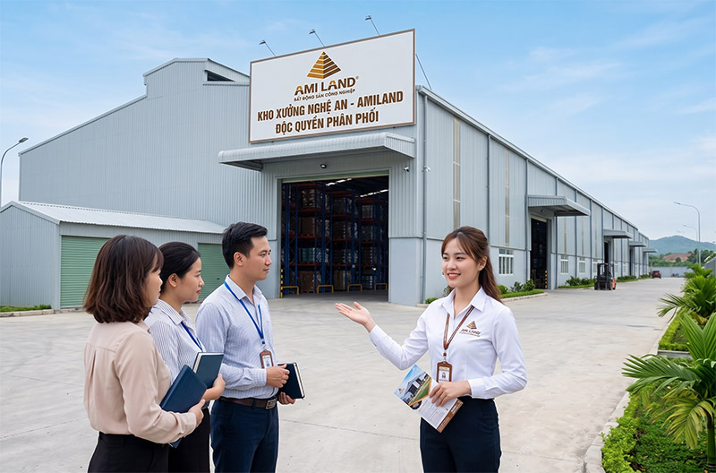 Dịch vụ cho thuê kho xưởng Nghệ An gần lộ lớn xe cont ra vào 24/7 tại amiland.vn