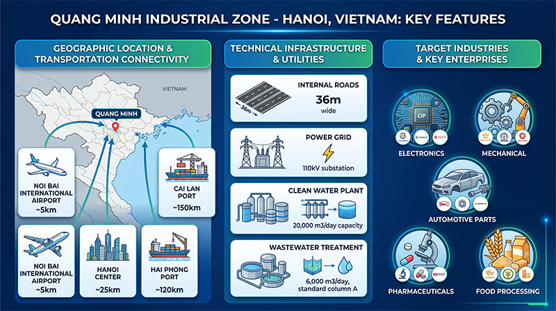 KCN Quang Minh I & II Mê Linh: Vị trí, Hạ tầng & Doanh nghiệp