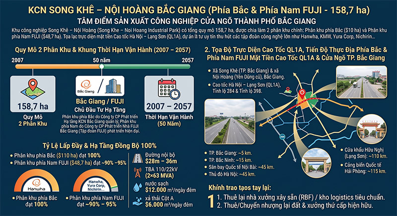 KCN Song Khe Noi Hoang Bac Giang Vi tri Cao toc QL1A Ha tang FUJI 158ha Hanwha Yura Corp amiland.vn