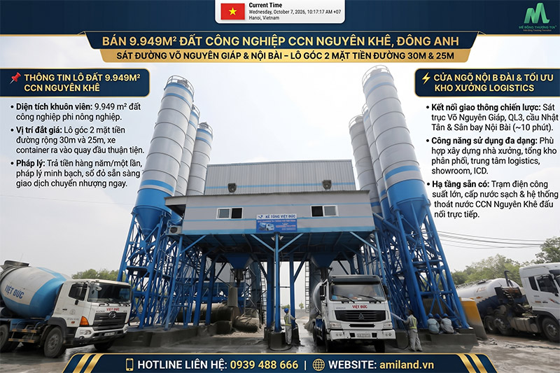 Bán 9.949m² Đất CCN Nguyên Khê Hà Nội - Lô Góc 2 Mặt Tiền